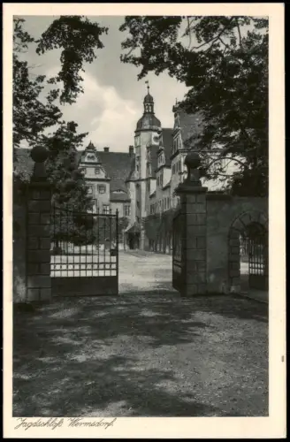 Ansichtskarte Wermsdorf Eingang zum Jagdschloß 1928