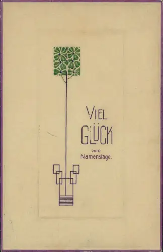 Geburtstag Birthday Blume Kleeblatt Jugendstil Art Nouveau 1908 Passepartout