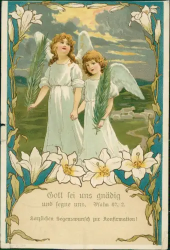 Ansichtskarte  Motiv: Engel Angel Blumen Jugendstil Art Nouveau 1913  USA