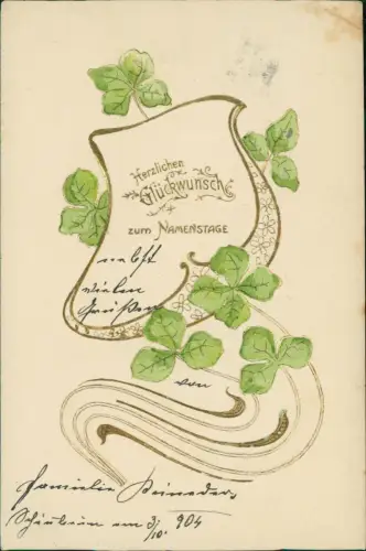 Ansichtskarte  Geburtstag Birthday Gold Ornament Glücksklee 1904 Goldprägung