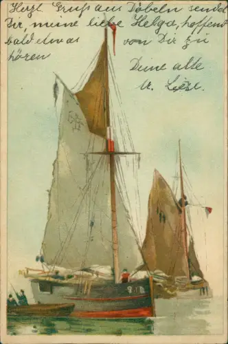 Schiffe Schifffahrt - Segelschiffe Segelboote Künstlerkarte 1901