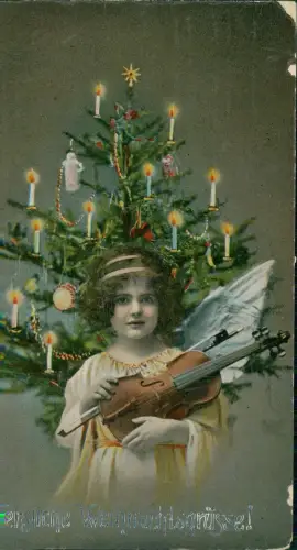 Engel Angel vor Christbaum Weihnachten Christmas 1915 gel Zensurstempel Leipzig