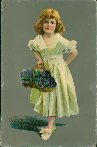 Ansichtskarte  Geburtstag Birthday Mädchen im Kleid mit Veilchen 1908