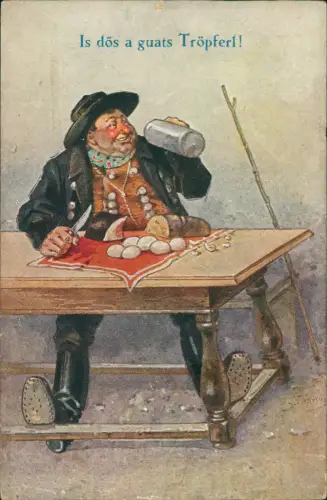München Gaststätte Is dös a guats Tröpferl! Löwenbräukeller Werbekarte 1912
