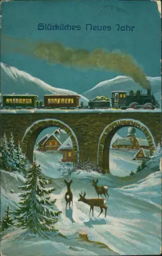 Ansichtskarte  Neujahr Sylvester New Year Dampflokomotive Viadukt Rehe 1909