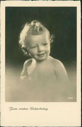 Ansichtskarte  Zum ersten Geburtstag Birthday lächelnde Kind Fotokunst 1941