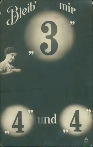 Ziffernsprache Bleib mir 3, 4 + 4 Bleib mir treu, für und für 1914
