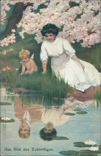 Künstlerkarte Das Bild des Zukünftigen. Frau und Armor Spiegelung im Wasser 1914