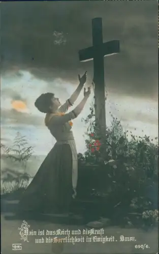 Ansichtskarte  Religion Glaube - Fotokunst Frau Jeuskreuz Stimmungsbild 1913