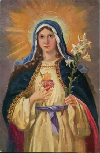 Heiliges Herz Mariä Maria Religion Künstlerkarte Degi Pinselduktus 1914