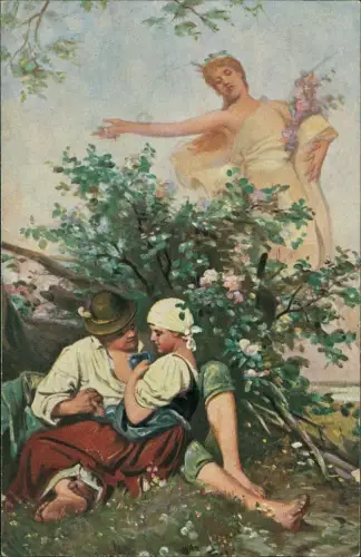 Liebe Liebespaar Love unter dem Busch Liebesgöttin über Ihnen 1913