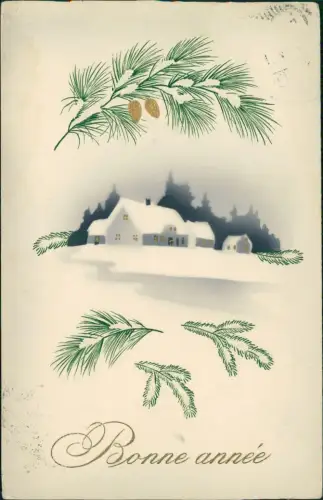 Neujahr Sylvester New Year Künstlerkarte Gold Stadt 1914 Goldprägung
