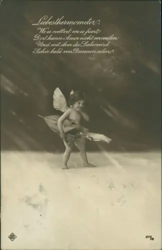 Ansichtskarte  Liebe Love Fotokunst Amor mit Regenschirm 1913