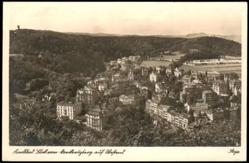 Karlsbad Karlovy Vary Panorama-Ansicht Blick vom Dreikreuzberg auf Westend 1941
