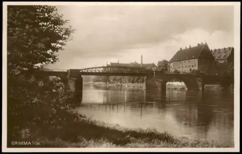 Ansichtskarte Grimma Stadtpartie Brücke 1927
