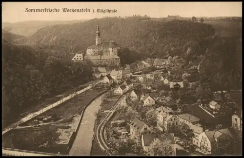 Ansichtskarte Weesenstein (Müglitz) Schloß Stadt Bahnstrecke 1928