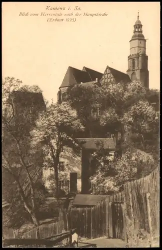 Ansichtskarte Kamenz Kamjenc Hauptkirche vom Herrentale gesehen. 1911