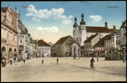Postcard Komotau Chomutov Marktplatz Geschäfte 1912