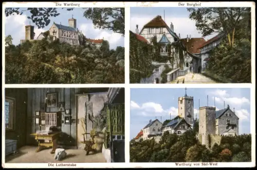 Eisenach Mehrbildkarte mit Ansichten der Wartburg und Lutherstube 1915