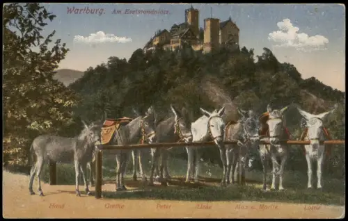 Ansichtskarte Eisenach Eselstation mit Blick auf die Wartburg 1910