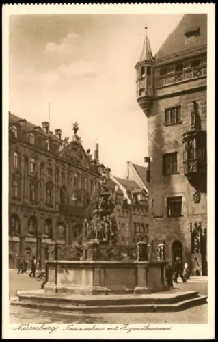Ansichtskarte Nürnberg Nassauerhaus mit Tugendbrunnen 1915
