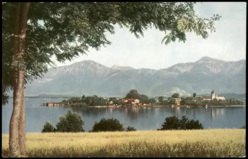 Ansichtskarte Chiemsee Panorama der Fraueninsel mit Alpenkette 1927