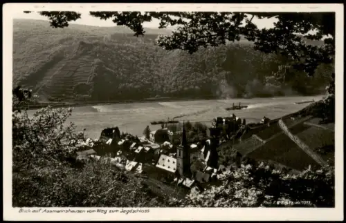 Assmannshausen  Rüdesheim Rhein Panorama Jagdschloss auf den Flusslauf 1935