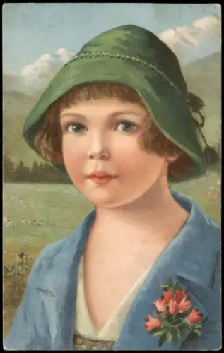 Postkarte Frank signierte Künstlerkarte Kind Junge 1926  Stempel Meinersdorf