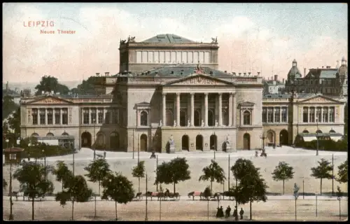 Ansichtskarte Leipzig Neues Theater mit Kutschen 1905