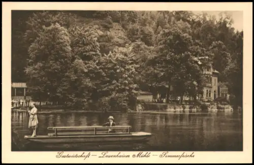 Lauenhain-Mittweida Gastwirtschaft-Lauenhainer Mühle Mann und Frau auf Boot 1918