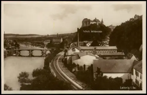 Ansichtskarte Leisnig Schloss Mildenstein Bahnstrecke Fabrik 1928