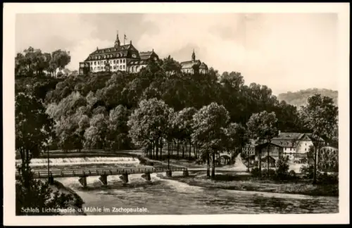 Niederwiesa Schloß Lichtenwalde u. Mühle im Zschopautale. Künstlerkarte 1928