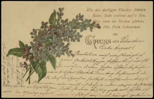 Ansichtskarte  Fliederzweig mit Frühlingsgedicht, Gruss aus Bunchem 1901