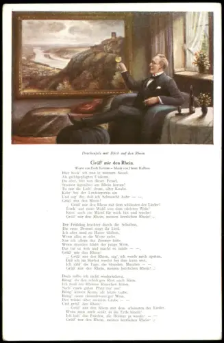Königswinter Liedpostkarte 'Grüß mir den Rhein' Drachenfels-Illustration 1925
