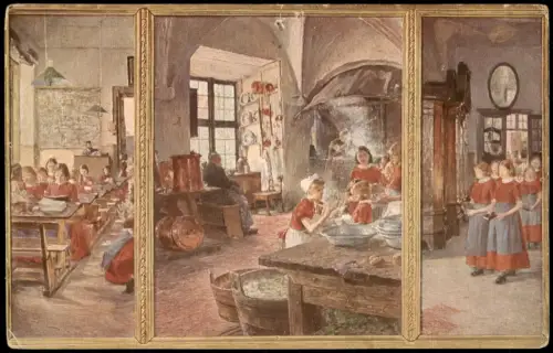 Ansichtskarte  Im Lübecker Waisenhaus (Triptychon) 1918