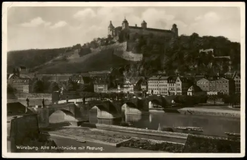 Ansichtskarte Würzburg Alte Mainbrücke mit Festung Marienberg 1934
