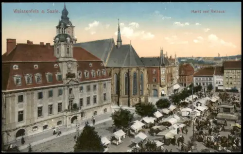 Ansichtskarte Weißenfels Markt und Rathaus. Marktstände 1912