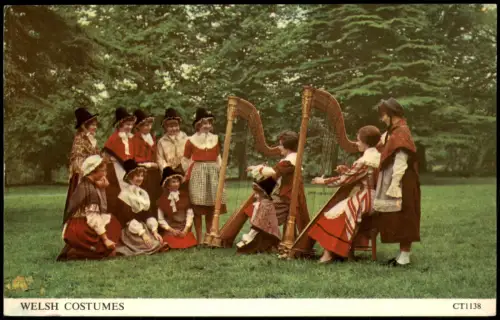 .Wales Waliser Trachten (Welsh Costumes) mit Harfenspielerinnen 1970