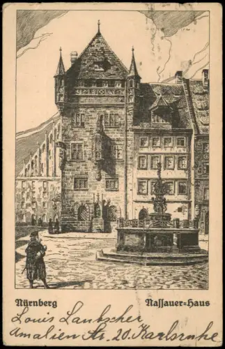 Ansichtskarte Nürnberg Nassauer-Haus und Tugendbrunnen 1905