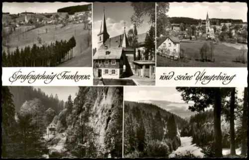 Grafengehaig Mehrbildkarte mit Dorfansichten, Kirche und Waldlandschaft 1957