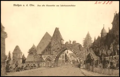 Meißen Das alte Wasserfor zur Jahrtausendfeier Künstlerkarte 1928