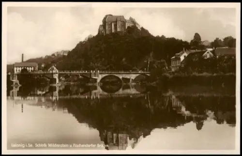 Leisnig Schloß Mildenstein u. Fischendorfer Brücke Fotokarte 1928