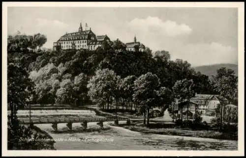 Niederwiesa Schloß Lichtenwalde u. Mühle im Zschopautale. Künstlerkarte 1928