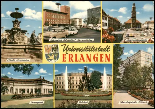 Erlangen Mehrbild-AK  Hugenottenplatz Siemens Verwaltung 1967