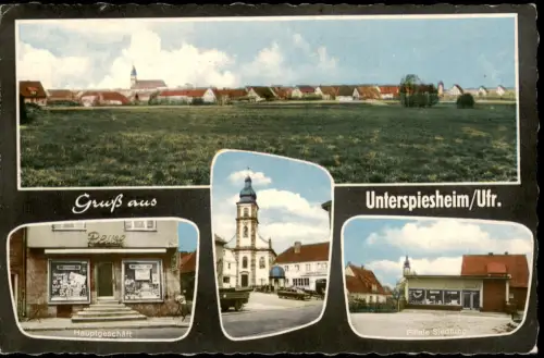 Ansichtskarte Unterspiesheim-Kolitzheim MB: Stadt Geschäft Bäckerei 1962