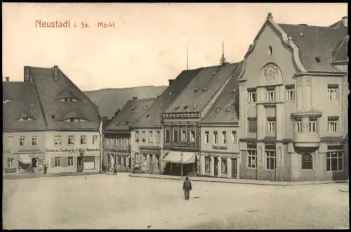 Ansichtskarte Neustadt (Sachsen) Markt, Conditorei 1912