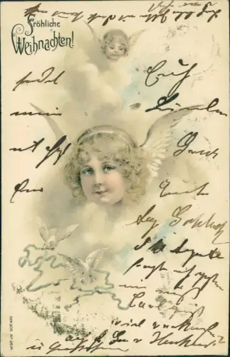 Ansichtskarte  Weihnachten Christmas Engel und Tauben 1904