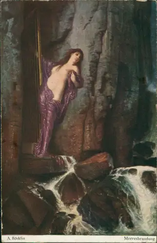 Künstlerkarte Gemälde A. Böcklin Meeresbrandung nackt nude Erotik 1914
