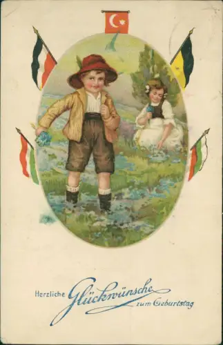 Ansichtskarte  Geburtstag Birthday Kinder Patriotika Kaiserreich WK1 1917