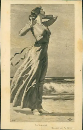 Ansichtskarte  Künstlerkarte schöne Frau lasziv am Meer 1916
